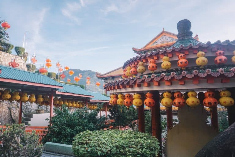 A building adorned with lanterns in Penang Island.