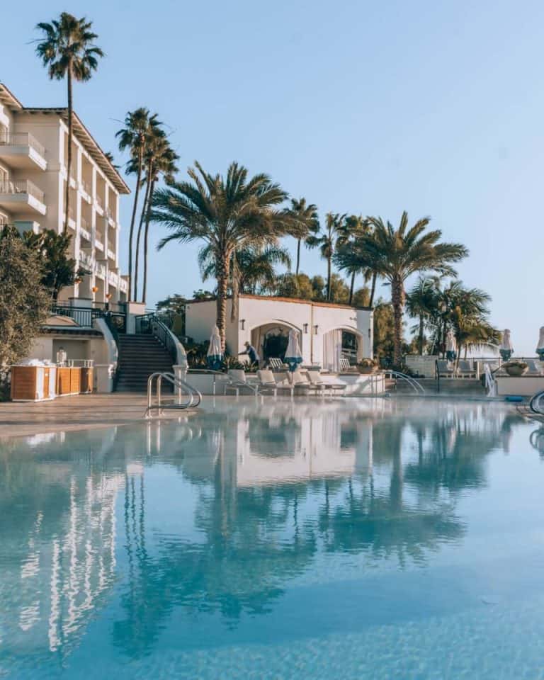 Park Hyatt Aviara's impressive swimming pool area with palm trees.