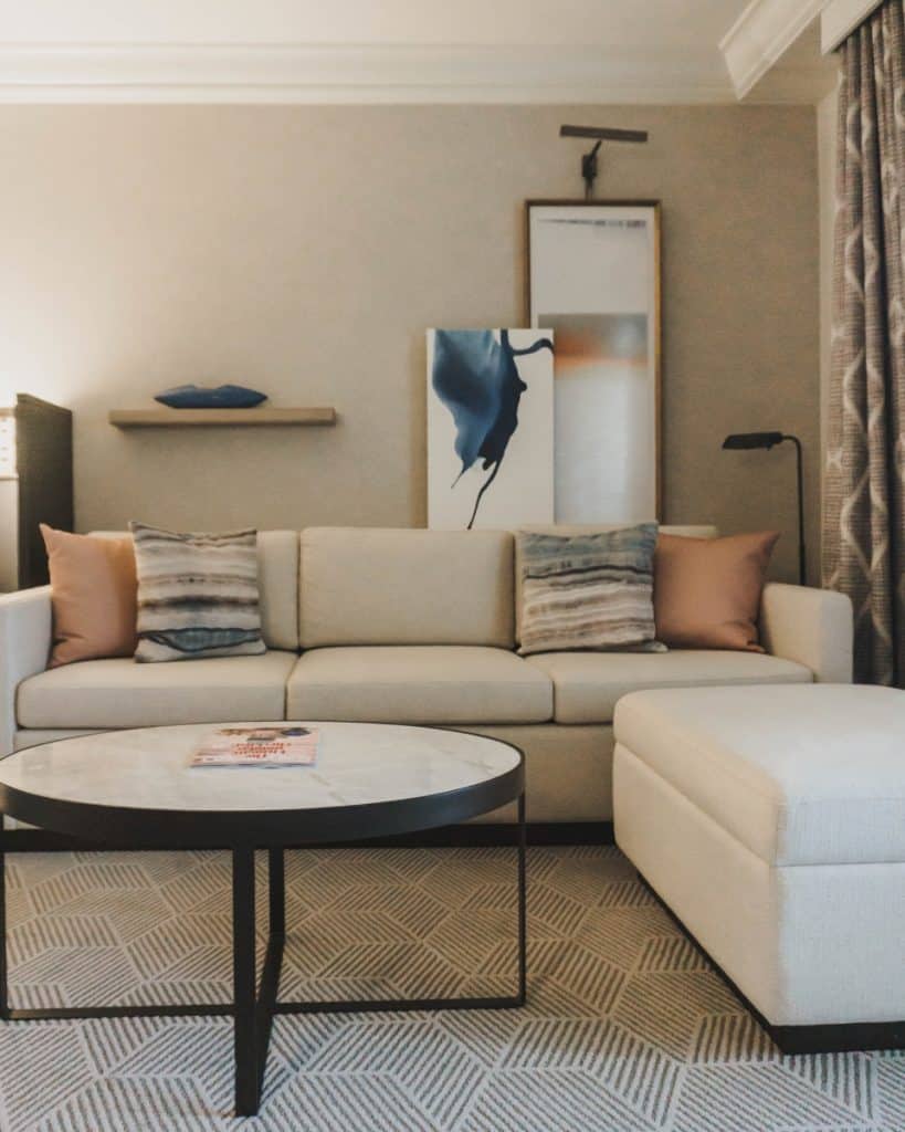 The Park Hyatt Aviara's living room boasts a comfortable couch and elegant coffee table.