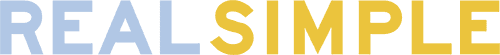 Logo with the words 'REAL SIMPLE' in all caps; 'REAL' is in light blue and 'SIMPLE' is in yellow.